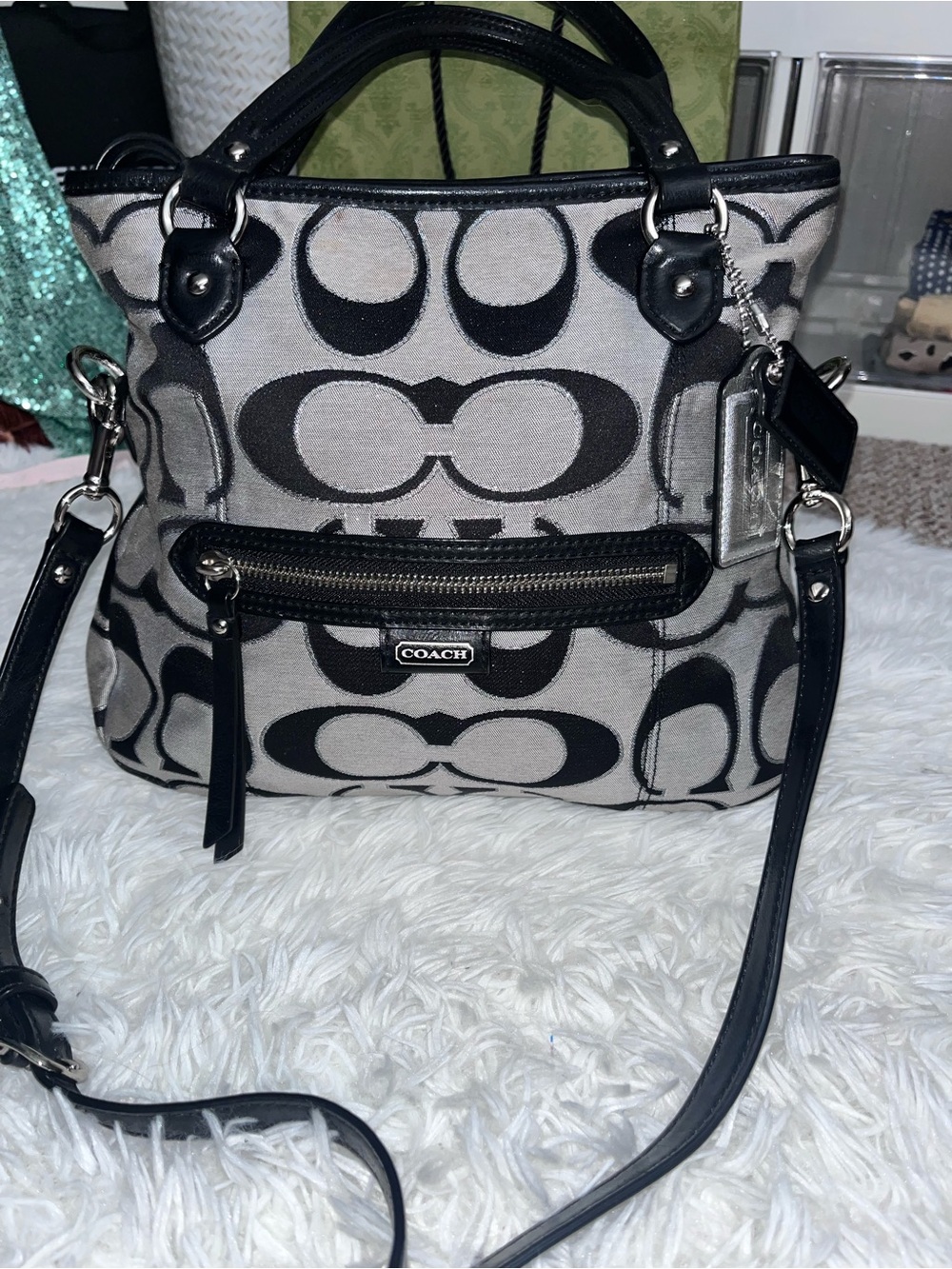 Coach Daisy Mia F23940 Metallic Signature Satchel Crossbody Bag